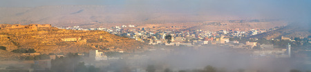 Panorama of Tataouine in the morning fog. Southern Tunisiaの写真素材