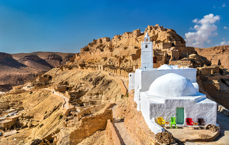 Mosque at Chenini, a a fortified Berber village in Southern Tunisiaの写真素材