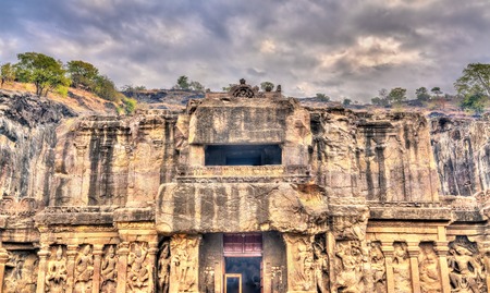 The Kailasa temple, cave 16 in Ellora complex. UNESCO world heritage site in Maharashtra, Indiaの写真素材