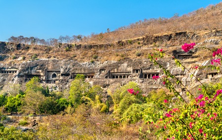 Panoramic view of the Ajanta Caves.