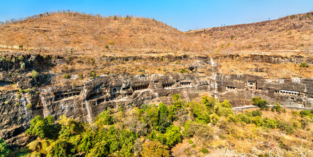 Panoramic view of the Ajanta Caves.