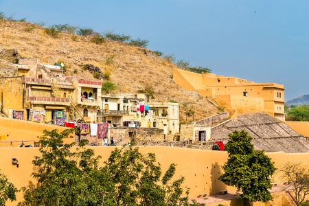 View of Amer Fort in Jaipur. A major tourist attraction in Rajasthan, Indiaの写真素材