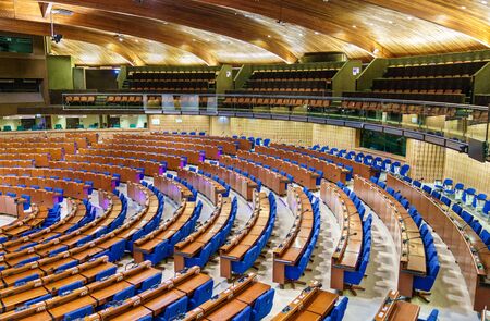 The Hemicycle of the Parliamentary Assembly of the Council of Europe, PACE. The CoE is an...