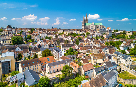 Aerial view of Chartres city with the Cathedral.の写真素材