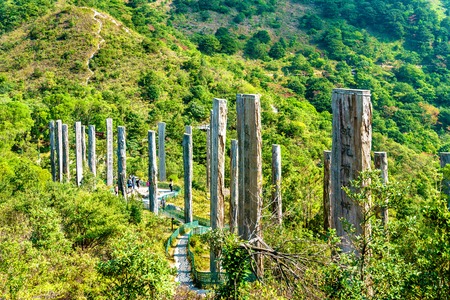Wisdom Path on Lantau Island in Hong Kong, Chinaの写真素材