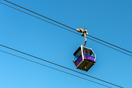 Gondola of Ngong Ping 360 cable car above Lantau Island in Hong Kongの写真素材