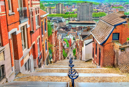 Montagne de Bueren, a 374-step staircase in Liege, Belgiumの写真素材