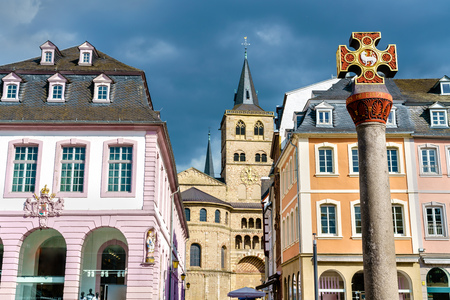 The Marktkreuz Cross and the Cathedral in the Hauptmarkt Square in Trier, Germany