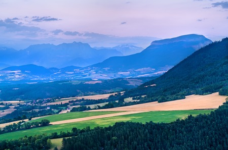 View of French Alps at sunset in summerの写真素材