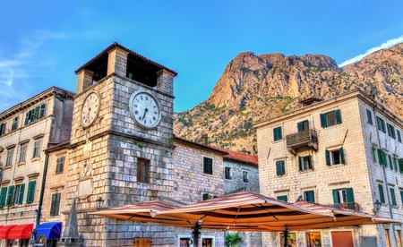 Clock Tower inside the old town of Kotor in Montenegroの写真素材
