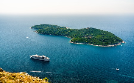 Aerial view of Lokrum Island in the Adriatic Sea near Dubrovnik, Croatiaの写真素材