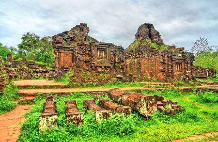 Ruins of a Hindu temple at My Son in Vietnamの写真素材