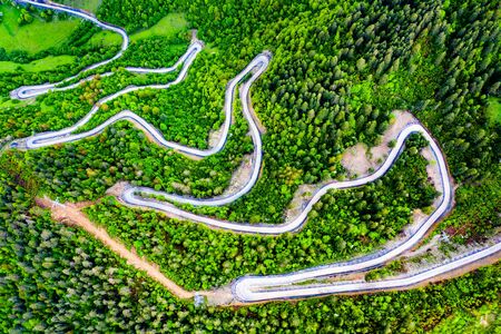 Winding road to the Ughviri Pass in Georgiaの写真素材