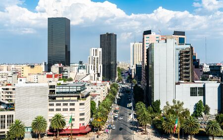 Skyline of the business district in Mexico City, the capital of Mexico