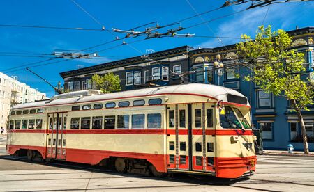 Old city tram in San Francisco - California, United Statesの写真素材
