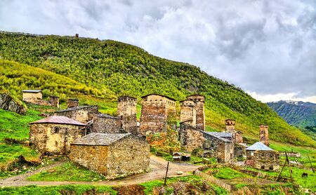 Chazhashi village in Upper Svaneti, Georgiaの写真素材