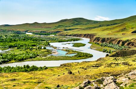 The Mtkvari or Kura river at Uplistsikhe in Georgiaの写真素材