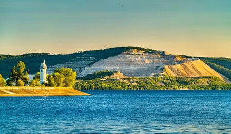 Lighthouse on the Volga river near Tolyatti, Samara Oblast of Russiaの写真素材