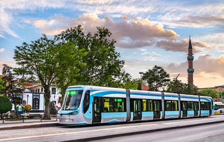 City tram in the street of Konya, Turkeyのeditorial素材