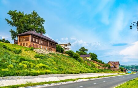 Traditional wooden houses on Sviyazhsk Island in Russia