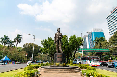 Statue of Mohammad Husni Thamrin at Bank Indonesia roundabout in Jakarta, Indonesia