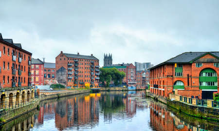 View of Leeds with the Aire River in Englandのeditorial素材