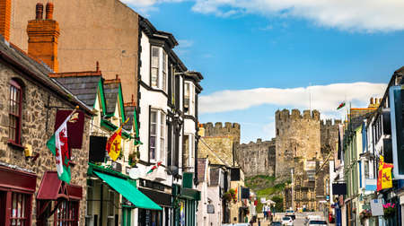 Houses and castle in Conwy, Walesのeditorial素材