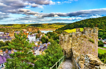 Conwy town walls in Wales, UKのeditorial素材