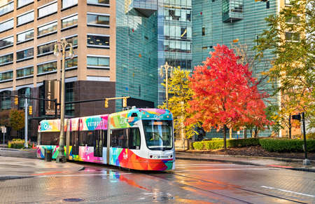 City tram in Downtown Detroit, United Statesのeditorial素材
