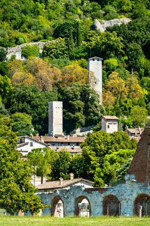 Gubbio with roman theatre and towers in Umbria, Italyの写真素材