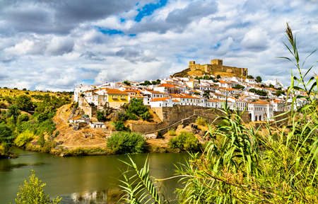 Mertola above the Guadiana River in Portugalの写真素材