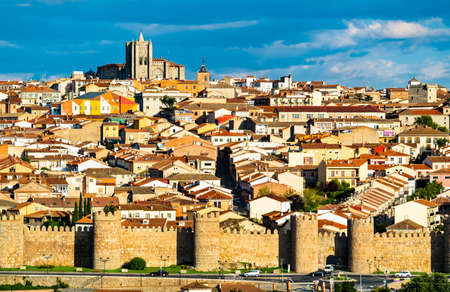 Avila with medieval walls in Spain