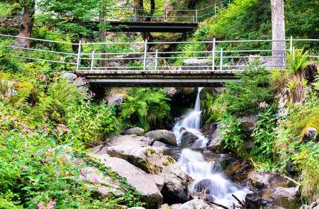 Todtnau Waterfall in the Black Forest Mountains, Germanyの写真素材