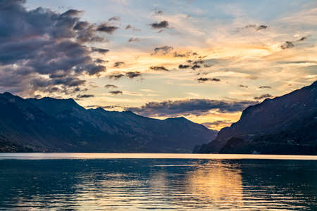 Sunrise above Lake Brienz in Switzerlandの写真素材