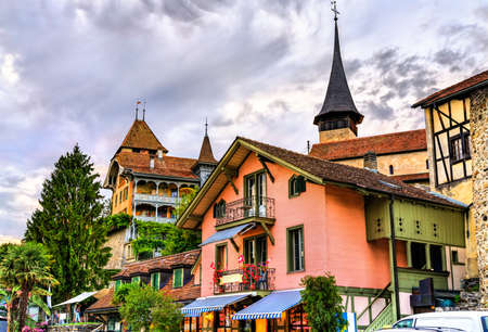 Traditional houses in Spiez, Switzerlandの写真素材