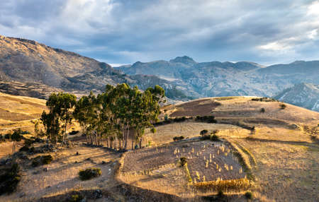 Aerial view of the Andes Mountains in Junin, Peru