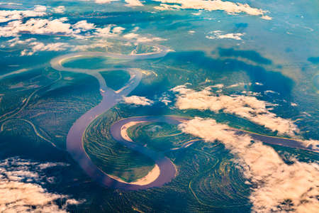 Aerial view of the Amazon river in Peruの写真素材
