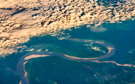 Aerial view of the Amazon river in Peruの写真素材