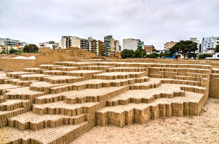 Adobe pyramid of Huaca Pucllana in Lima, Peruの写真素材