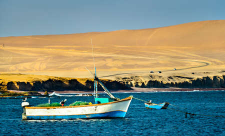 Boats at Paracas National Reserve in Peruの写真素材