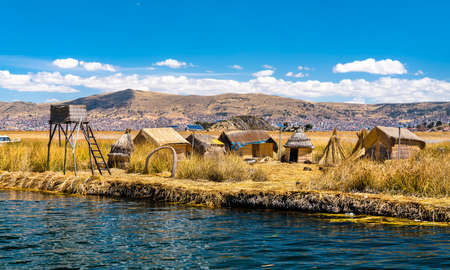 Uros Floating Islands on Lake Titicaca in Peruの写真素材