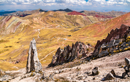 Stone forest at Palccoyo Rainbow Mountains in Peruの写真素材