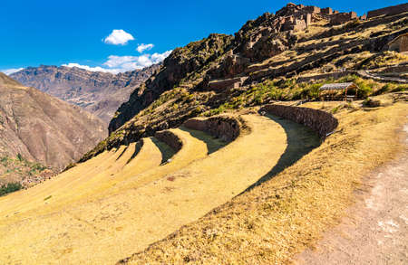 Inca terraces at Pisac in Peruの写真素材
