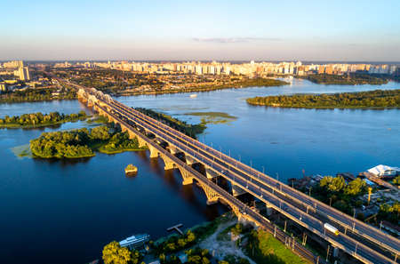 The Darnytsia Bridges across the Dnieper in Kyiv, Ukraine