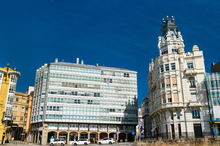 Traditional architecture in A Coruna - Galicia, Spainの写真素材