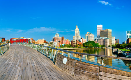 Skyline of Downtown Providence on the Providence river in Rhode Island, United Statesの写真素材