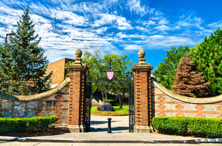 Entrance Gate to Harvard University in Boston - Massachusetts, United Statesの写真素材