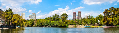 Panorama of Chapultepec Lake in Mexico Cityの写真素材