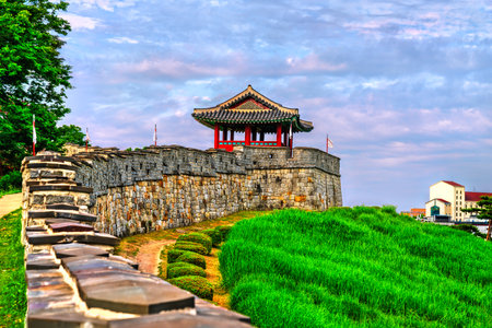 Seobukgangnu, Northwestern Pavilion at Hwaseong Fortress in Suwon, South Koreaの写真素材