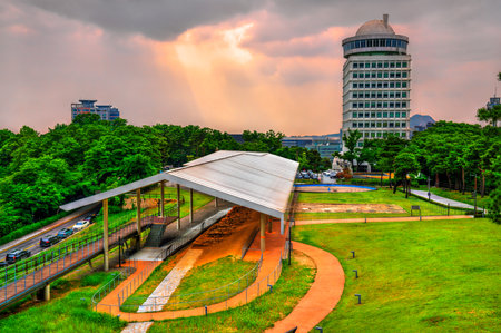 Archeological excavation area of historic Seoul City Walls at Namsan Park, South Koreaの写真素材